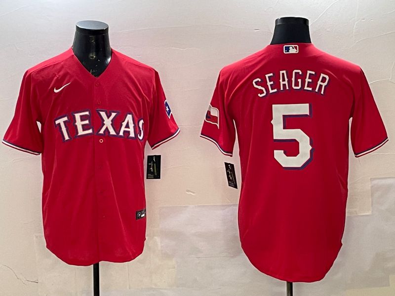 Men Texas Rangers #5 Seager Red Game 2025 Nike MLB Jersey style 1